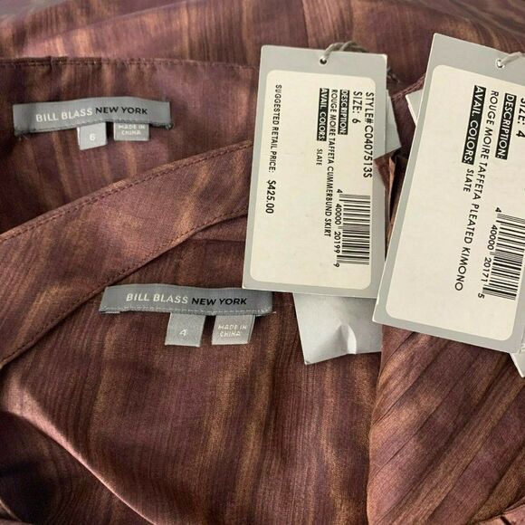 Bill Blass Moire Silk Taffeta Skirt Set S Rouge - Picture 10 of 10